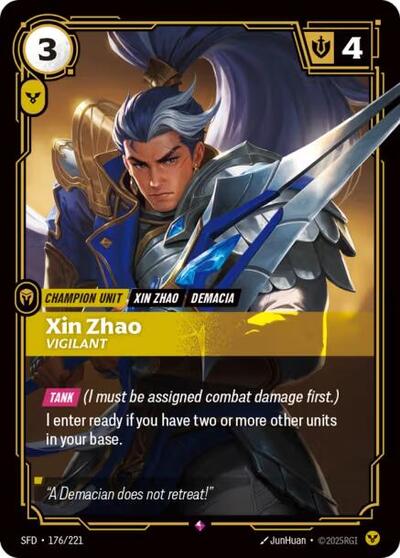 Xin Zhao - Vigilant (SFD) #176/221 Rare (Foil Near Mint) Spiritforged Riftbound: League of Legends Trading Card Game: 2026