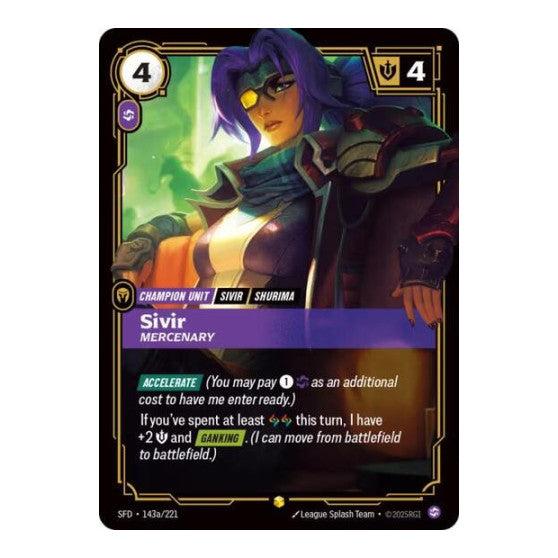 Sivir, Mercenary (Alternate Art) (SFD) #143a/221 Showcase (Foil Near Mint) Spiritforged Riftbound: League of Legends Trading Card Game: 2026