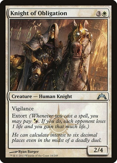 Knight of Obligation (GTC) #18 Uncommon (Lightly Played) Gatecrash Magic: The Gathering: 2013