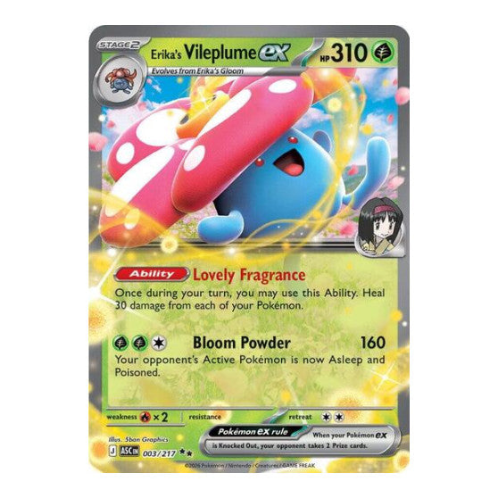 Erika's Vileplume ex (ASC) #003/217 Double Rare (Holofoil Near Mint) ME: Ascended Heroes Pokemon: 2026