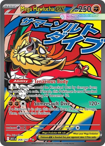 Mega Hawlucha ex 268 217 (ASC) #268/217 Mega Attack Rare (Holofoil Near Mint) ME: Ascended Heroes Pokemon: 2026