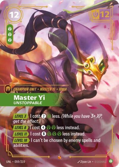 Master Yi Unstoppable (UNL) #059/219 Epic (Foil Near Mint) Unleashed Riftbound: League of Legends Trading Card Game: 2026