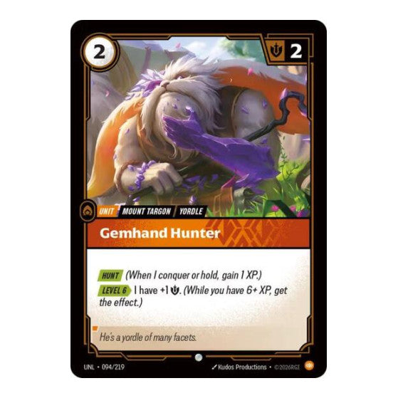 Gemhand Hunter (UNL) #094/219 Common Unleashed Riftbound: League of Legends Trading Card Game: 2026