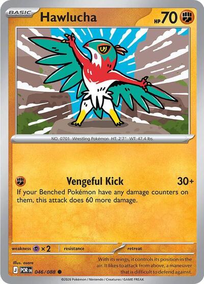Hawlucha (POR) #046/088 Common (Reverse Holofoil Near Mint) ME03: Perfect Order Pokemon: 2026
