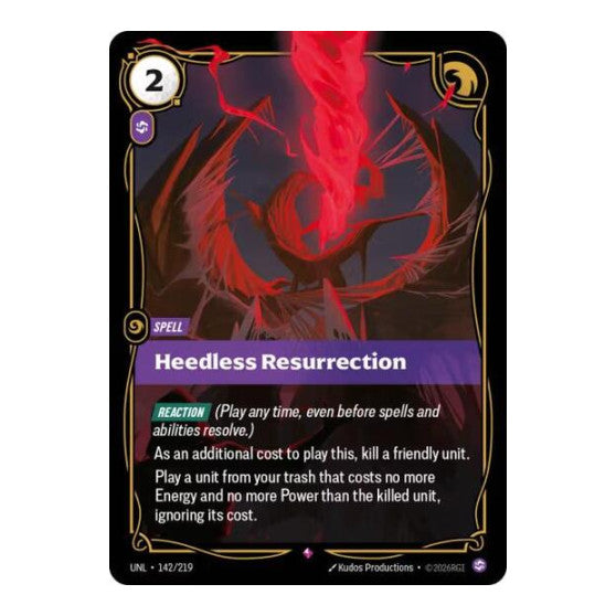 Heedless Resurrection (UNL) #142/219 Rare (Foil Near Mint) Unleashed Riftbound: League of Legends Trading Card Game: 2026