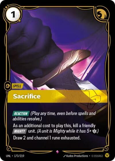 Sacrifice (UNL) #173/219 Rare (Foil Near Mint) Unleashed Riftbound: League of Legends Trading Card Game: 2026
