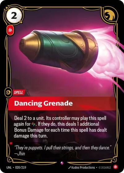 Dancing Grenade (UNL) #020/219 Rare (Foil Near Mint) Unleashed Riftbound: League of Legends Trading Card Game: 2026