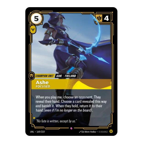 Ashe, Focused (UNL) #169/219 Rare (Foil Near Mint) Unleashed Riftbound: League of Legends Trading Card Game: 2026