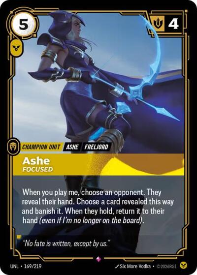Ashe - Focused (UNL) #169/219 Rare (Foil Near Mint) Unleashed Riftbound: League of Legends Trading Card Game: 2026
