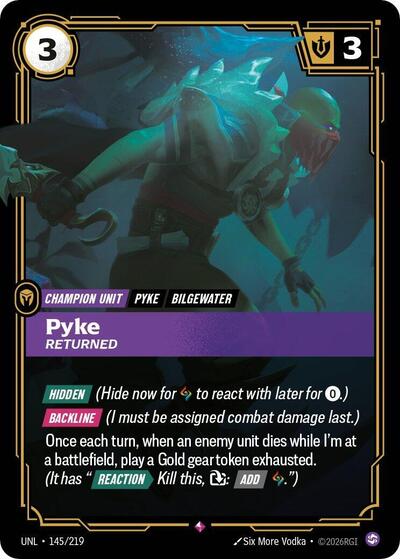 Pyke - Returned (UNL) #145/219 Rare (Foil Near Mint) Unleashed Riftbound: League of Legends Trading Card Game: 2026