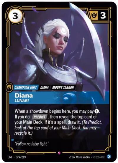 Diana - Lunari (UNL) #079/219 Rare (Foil Near Mint) Unleashed Riftbound: League of Legends Trading Card Game: 2026