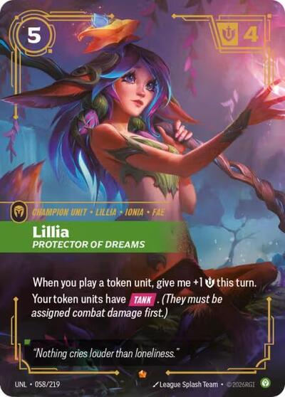 Lillia - Protector of Dreams (UNL) #058/219 Epic (Foil Near Mint) Unleashed Riftbound: League of Legends Trading Card Game: 2026