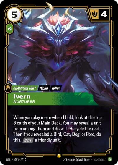 Ivern - Nurturer (Alternate Art) (UNL) #051a/219 Showcase (Foil Near Mint) Unleashed Riftbound: League of Legends Trading Card Game: 2026
