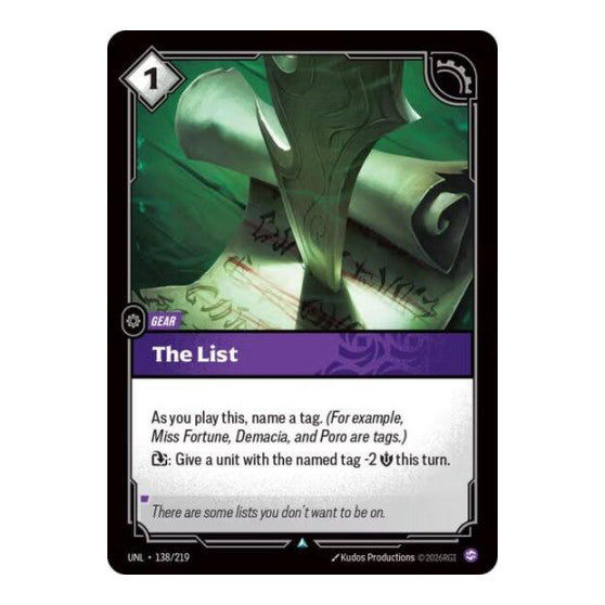 The List (UNL) #138/219 Uncommon Unleashed Riftbound: League of Legends Trading Card Game: 2026