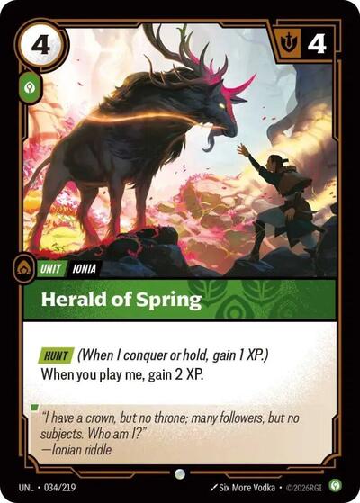 2026 Riftbound League of Legends Trading Card Game: Unleashed (UNL) - Herald of Spring (#034/219, Common) (Foil, Near Mint)