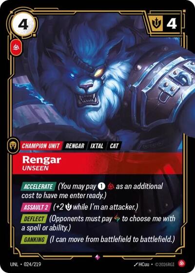 Rengar Unseen (UNL) #024/219 Rare (Foil Near Mint) Unleashed Riftbound League of Legends Trading Card Game: 2026