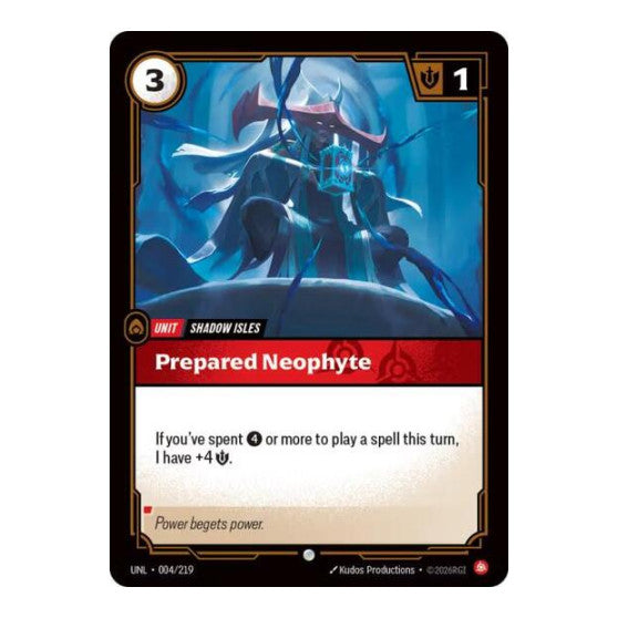 Prepared Neophyte (UNL) #004/219 Common (Foil Near Mint) Unleashed Riftbound: League of Legends Trading Card Game: 2026