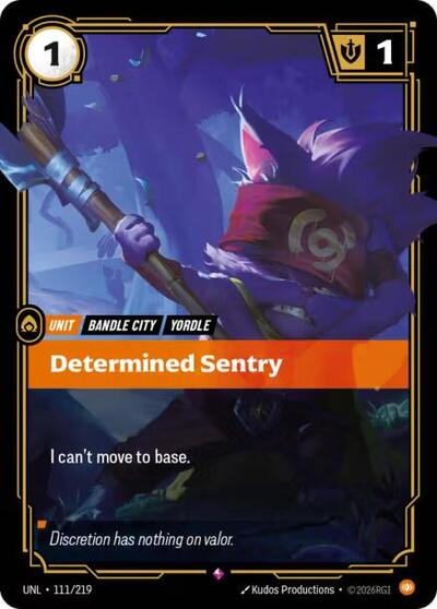 Determined Sentry (UNL) #111/219 Rare (Foil Near Mint) Unleashed Riftbound: League of Legends Trading Card Game: 2026