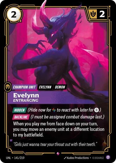 Evelynn - Entrancing (UNL) #141/219 Rare (Foil Near Mint) Unleashed Riftbound: League of Legends Trading Card Game: 2026