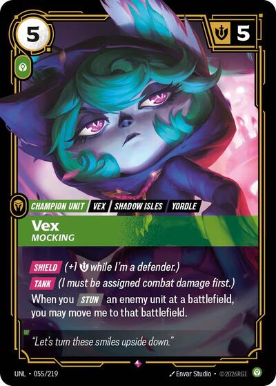 Vex - Mocking (UNL) #055/219 Rare (Foil Near Mint) Unleashed Riftbound: League of Legends Trading Card Game: 2026