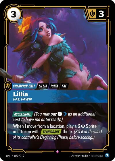 Lillia - Fae Fawn (UNL) #082/219 Rare (Foil Near Mint) Unleashed Riftbound: League of Legends Trading Card Game: 2026