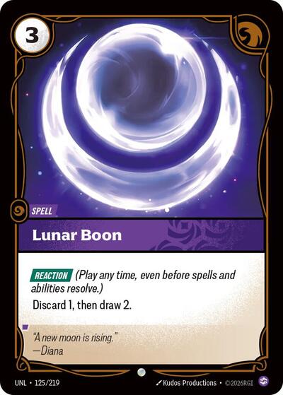 2026 Riftbound League of Legends Trading Card Game: Unleashed (UNL) - Lunar Boon (#125/219, Common) (Foil, Near Mint)