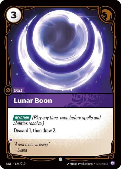 Lunar Boon (UNL) #125/219 Common Unleashed Riftbound: League of Legends Trading Card Game: 2026