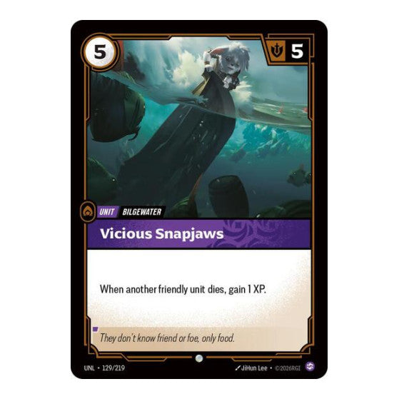 Vicious Snapjaws (UNL) #129/219 Common (Foil Near Mint) Unleashed Riftbound: League of Legends Trading Card Game: 2026