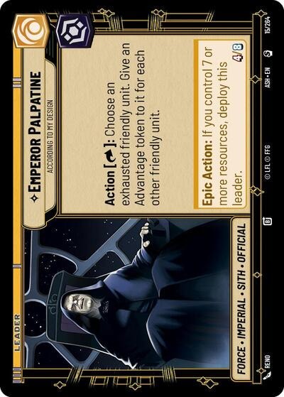 Emperor Palpatine - According to My Design (ASH) #15/264 Special (Near Mint) Ashes of the Empire Star Wars: Unlimited: 2026