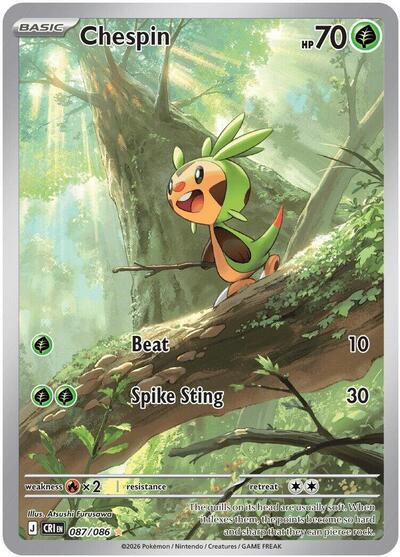 Chespin 087 086 (CRI) #087/086 Illustration Rare (Holofoil Near Mint) ME04: Chaos Rising Pokemon: 2026