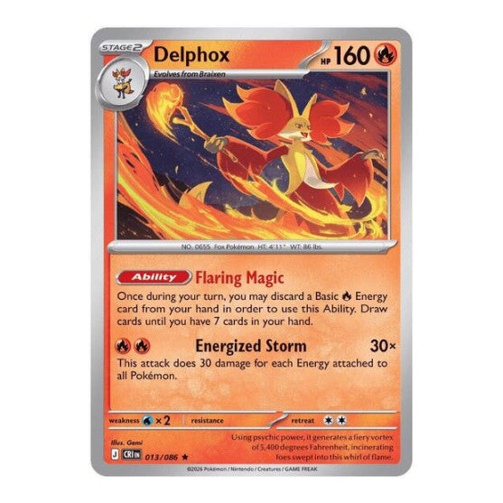 Delphox (CRI) #013/086 Rare (Reverse Holofoil Lightly Played) ME04: Chaos Rising Pokemon: 2026