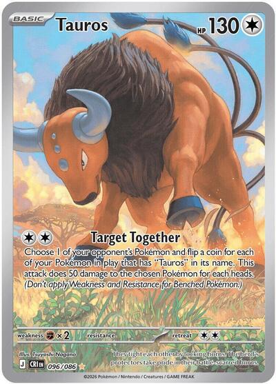 Tauros 096 086 (CRI) #096/086 Illustration Rare (Holofoil Near Mint) ME04: Chaos Rising Pokemon: 2026