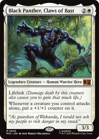 Black Panther, Claws of Bast (MSC) #829 Mythic Rare (Damaged) Commander: Marvel Super Heroes Magic: The Gathering: 2026