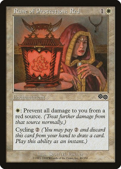 Rune of Protection Red (USG) #40 Common (Heavily Played) Urza's Saga Magic: The Gathering: 1998