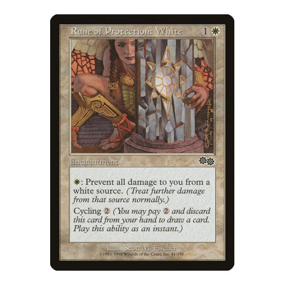 Rune of Protection: White (USG) #41 Common (Moderately Played) Urza's Saga Magic: The Gathering: 1998