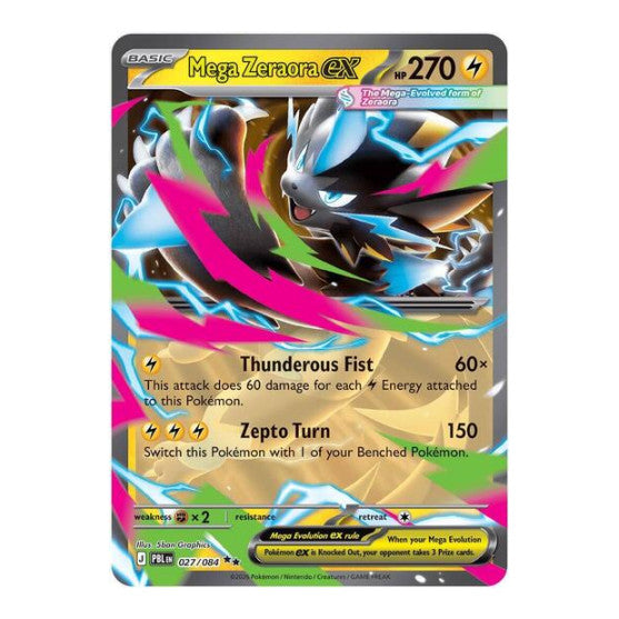 Mega Zeraora ex - 027/084 (PBL) #027/084 Double Rare (Holofoil Near Mint) ME05: Pitch Black Pokemon: 2026