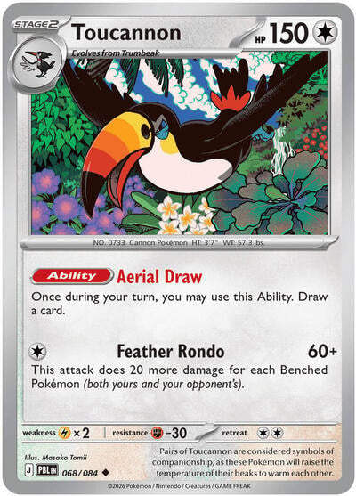 Toucannon 068 084 (PBL) #068/084 Uncommon (Reverse Holofoil Lightly Played) ME05: Pitch Black Pokemon: 2026