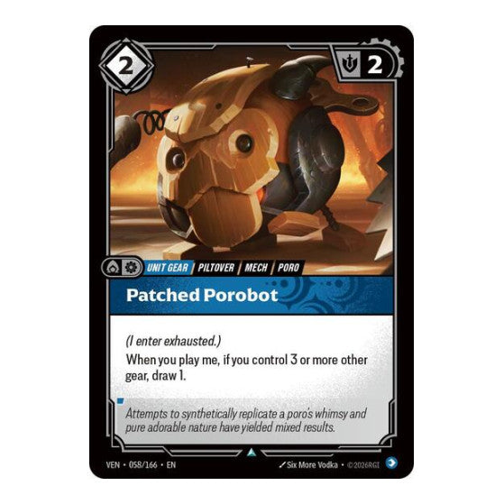 Patched Porobot (VEN) #058/166 Uncommon (Near Mint) Vendetta Riftbound: League of Legends Trading Card Game: 2026