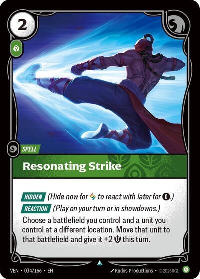 Resonating Strike (VEN) #034/166 Uncommon (Near Mint) Vendetta Riftbound: League of Legends Trading Card Game: 2026