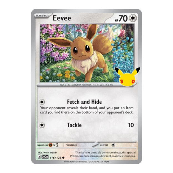 Eevee - 116/128 (30C) #116/128 Common (Holofoil Near Mint) ME: 30th Celebration Pokemon: 2026