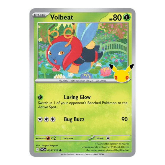 Volbeat (30C) #003/128 Common (Holofoil Near Mint) ME: 30th Celebration Pokemon: 2026