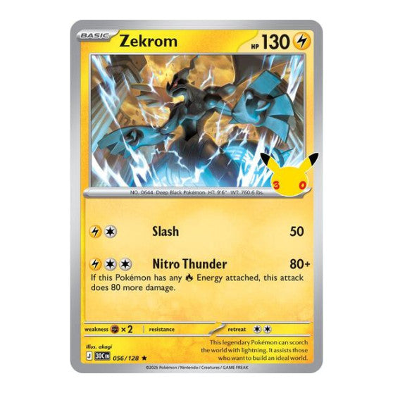 Zekrom (30C) #056/128 Rare (Holofoil Near Mint) ME: 30th Celebration Pokemon: 2026