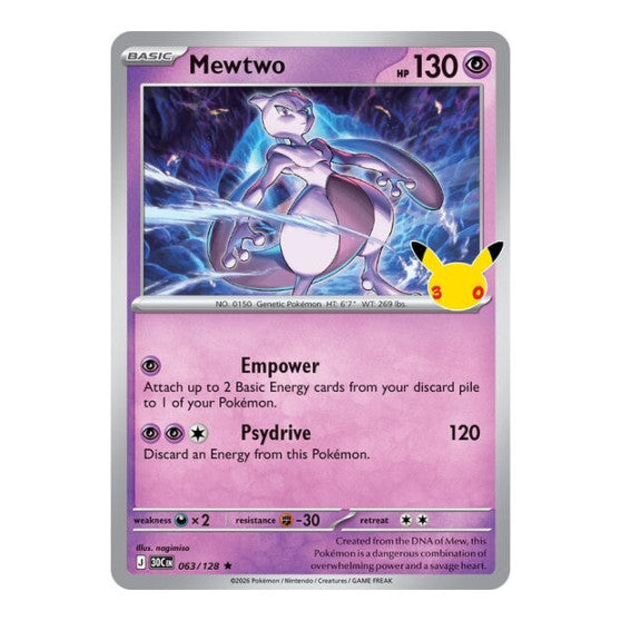 Mewtwo (30C) #063/128 Rare (Holofoil Near Mint) ME: 30th Celebration Pokemon: 2026