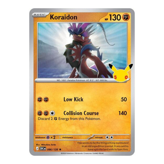 Koraidon (30C) #086/128 Rare (Holofoil Near Mint) ME: 30th Celebration Pokemon: 2026
