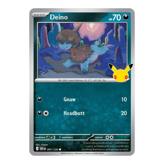 Deino (30C) #097/128 Common (Holofoil Near Mint) ME: 30th Celebration Pokemon: 2026