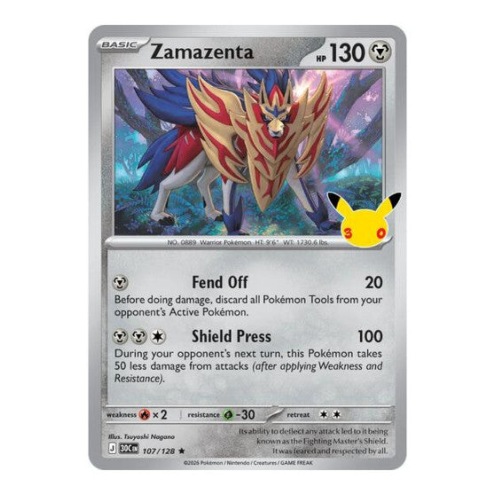 Zamazenta (30C) #107/128 Rare (Holofoil Near Mint) ME: 30th Celebration Pokemon: 2026
