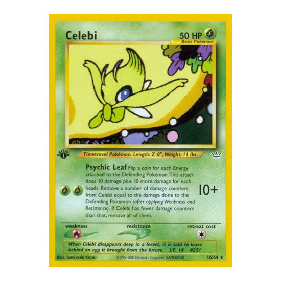 Celebi 16 (N3) #16/64 Rare (Unlimited Heavily Played) Neo Revelation Pokemon: 2001