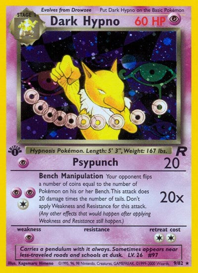 Dark Hypno 9 (TR) #09/82 Holo Rare (Unlimited Holofoil Moderately Played) Team Rocket Pokemon: 2000