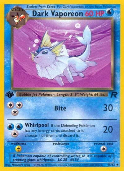 Dark Vaporeon (TR) #45/82 Uncommon Team Rocket Pokemon: 2000