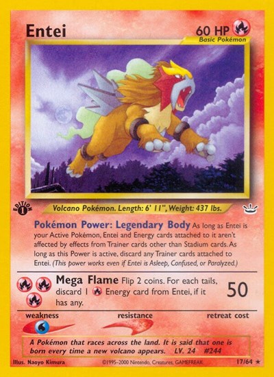 Entei (17) (N3) #17/64 Rare (Unlimited Moderately Played) Neo Revelation Pokemon: 2001